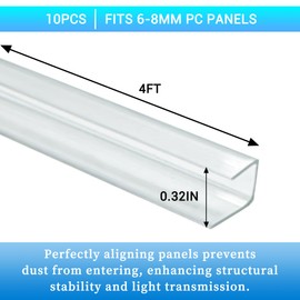 XISOCO 10 PCS Polycarbonate Greenhouse U Connector Profile 4ft Length Fits 0.24’’ & 0.32’’ Twin-Wall Polycarbonate Panels Duty Dust Rain & Moisture Protection Durabler (U-Clip 4' × 0.71’’ × 0.32’’)