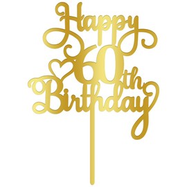Qertesl - Decoración acrílica para tartas de cumpleaños 60, decoración dorada de doble cara, para decoraciones de pasteles de cumpleaños 60, saludos a 60 fabulosas decoraciones de tartas/60 aniversario