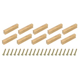 sourcing map 10Pcs Wood Drawer Pulls Handles with Screws Set 64mm/2.52" Hole Spacing Unfinished Beech Wood Cabinets Drawer Knobs Pull Handles for Kitchen Cabinets Dresser Furniture