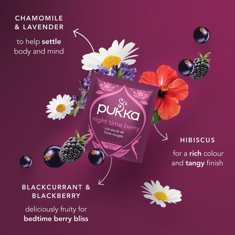 Pukka Organic Night Time Berry Herbal Tea with Chamomile, Echinacea,