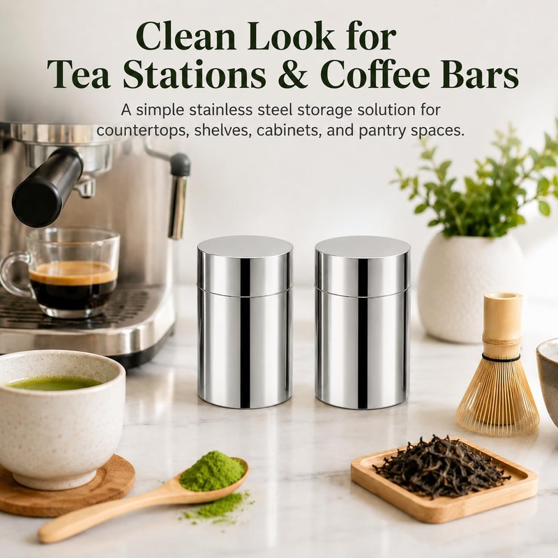 2 Pack Matcha Powder Storage Canisters, 304 Stainless Steel Tea