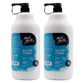 Mont Marte Discovery School Acrylic Paint, Titanium White, 1/2 Gallon (2 Liter).2 Pack Ideal for Students and Artists. Excellent Coverage and Fast Drying. Pump Lid Included.