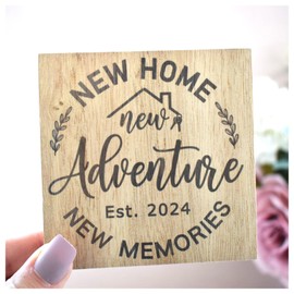 New Home, Adventure, Memories Est 2024 Solid Wood Freestanding Plaque. Wooden Shelf Decor. Newlywed Home Ornament. Just Married Gift