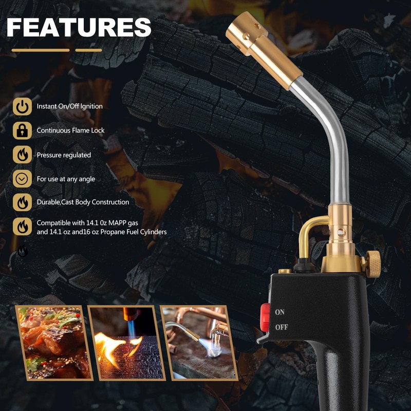Propane Torch with 3 Tips, Instant on/off Ignition and Flame