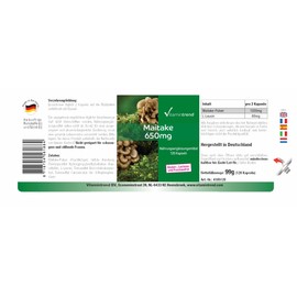 Maitake Powder 650 mg - 120 Capsules, Functional Vital Mushroom, Adaptogen, Vegan Vitamintrend®