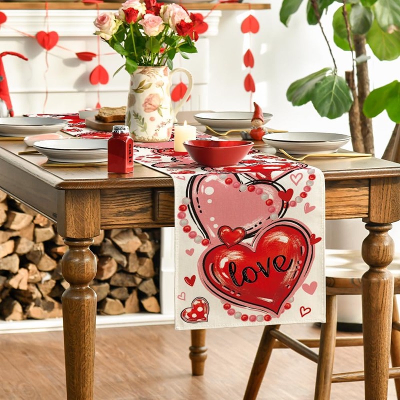 Artoid Mode Love Red Pink Heart Valentine's Day Table Runner,