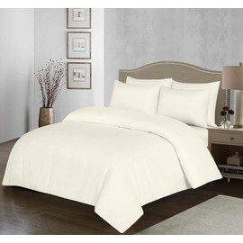 100% Egyptian Cotton Duvet Cover Set |200 Thread Count Plain Dyed Duvet Quilt Cover Set With Free Pillowcases| Non-Iron Easycare Bedding Set - Single Double King Super King Sizes (Cream, Double)