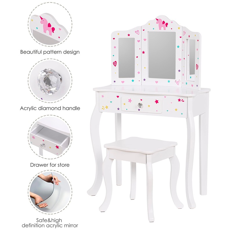 UTEX Kids Vanity Table and Chair Vanity Set with Mirror