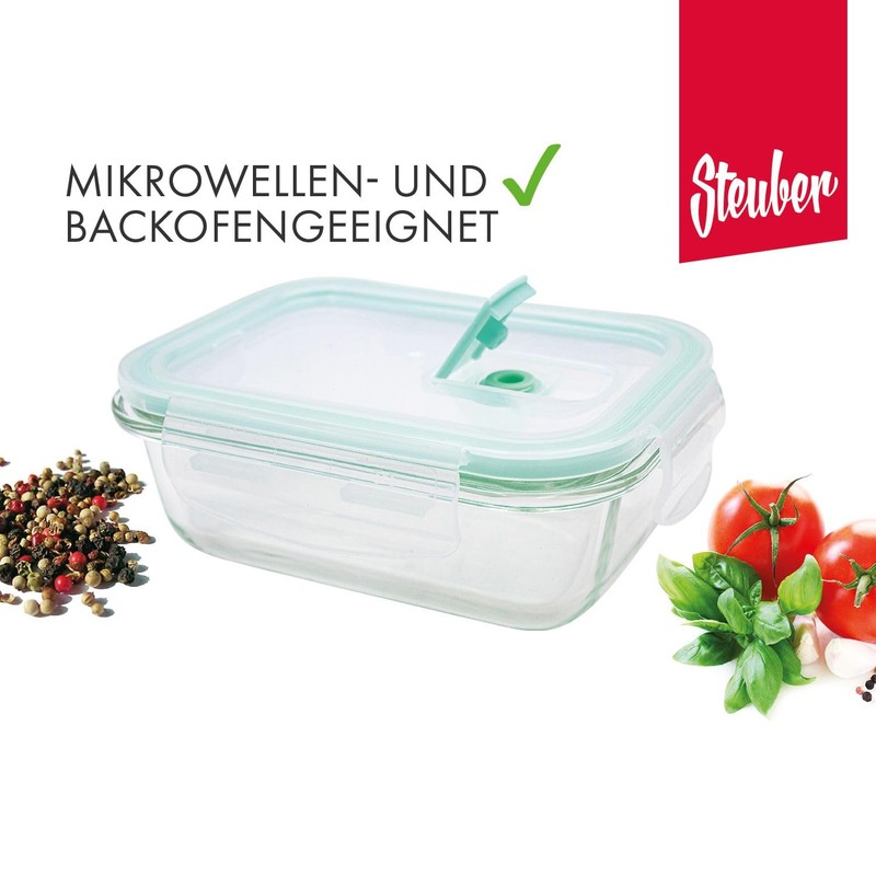 Steuber Cloc 620ml Rectangular Glass Food Storage Container 400°C