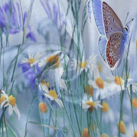 xigua Butterfly Flowers Round Tablecloth with Zipper Umbrella Hole, Waterproof Spillproof Polyester Fabric Table Cover for Outdoor Patio Garden Dining Party, 60 Inch