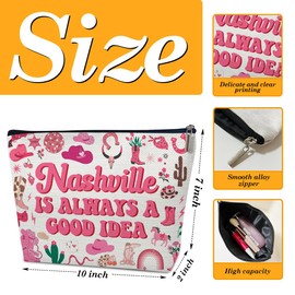 Nashville Travel Gift Makeup Bag, Nashville Lover Gift Cosmetic Bag, Country Music Themed Gifts For Traveller Women Friends Sister, Birthday Christmas Bachelorette Party Favors for Girl, Trip Gift