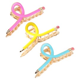 Nextpal 6 Pcs Pencil Hair Claw Clip, Students Teacher Hair Clip Back to School Accessories for Women, Cute Accessories Suitable for Grils at School and Home (Yellow Pink Blue 6 Pcs)