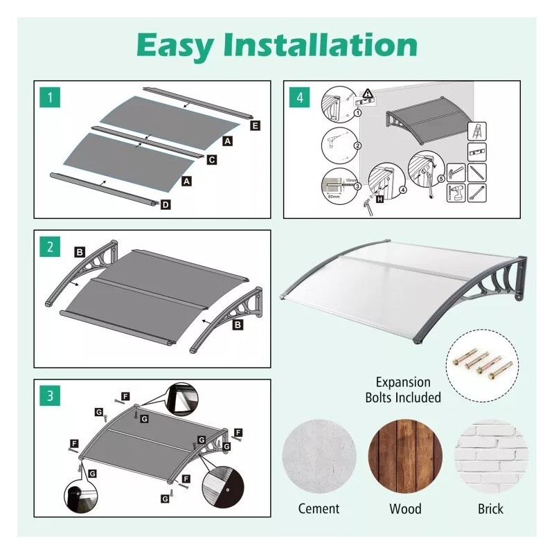 Costway 48" x 40" Door Exterior Window Awning Canopy Polycarbonate