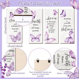 Geelin 4 Pcs Butterfly Wall Decor Butterfly Bathroom Decor Dreams Faith Love Believe Wall Decoration Elegant Hanging Inspirational Rustic Art Accessories(14.5 x 6 Inch,Purple)