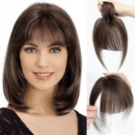 SEA SINGING Clip in Bangs Human Hair 100% clip in hair extensions real human hair Air bangs hair clip human hair Hairpieces for Daily Wear(8inch, 6#)