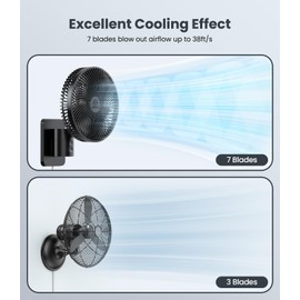 LEMOISTAR 8 Inch Small Wall Mounted RV Fan with Remote Control, 90° Oscillating, 4 Speeds, 4 Timer, Adjustable Tilt, 70 Inch Cord, Quiet, for Corner Bedroom Home Office Garage