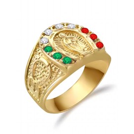 JAJAFOOK Men's Gold Plated Color Cubic Zirconia Ring Guadalupe Virgin Mary Ring Religious Ring Size 7-13