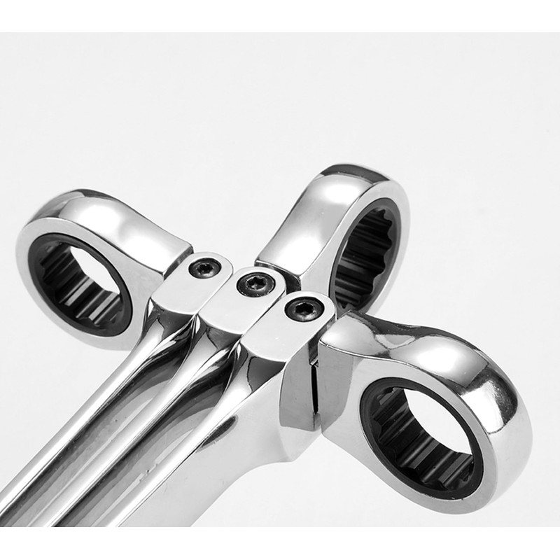 FLZOSPER 19mm Metric Flex-Head Stubby Box End Head Geared Wrench,