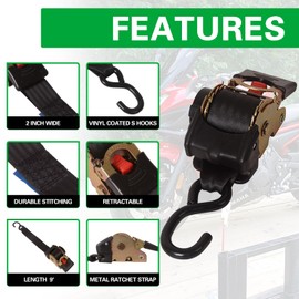 MOTO4U 4PCS Bolt on Retractable Ratchet Straps Heavy Duty Transom Straps (2" x 9') Boat Tie Down Straps Boat Trailer Straps with Bolt Set for Boat ATV Trailers 3000LBS/1360KG