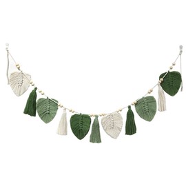 EXQUILEG Boho Decorative Macrame Wall Hanging, Woven Leaves Tapestry, Chic Tapestry, Fringe Garland for Bedroom, Living Room, Children's Room (Green)