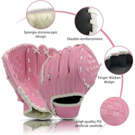 LeapBeast Baseball Gloves, Softball Gloves with 1 Ball, Baseball Training Competition Glove, Thickening Durable Softball Gloves for Children Adults (Pink, 12.5 Inches)