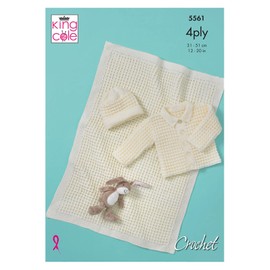 King Cole 5561 Crochet Pattern Baby Jacket Hat and Blanket in Big Value Baby 4 Ply