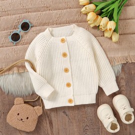 LAWKUL Baby Cardigan Sweater Ultra Soft Knit Clothes Lightweight Long Sleeve for Boy Girl Infants & Toddlers White 12-18M