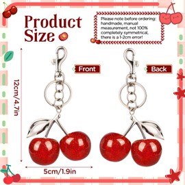 Wincredulous 2pcs Cherry Charms Keyrings,Red Cherry Charms+ Green Silver Leaf Keyrings,Cherry Bag Charm,Cute Cherry Charm Handbag,Purse,Earphone Case Charms