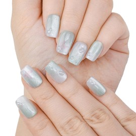 Sethexy Handmade French Nail Tips, Short Ballerina Tips, Butterfly Pattern, Press-On Nail, Blue, 3D Relief, Fake Nails, Star Pattern, 3D Nails, Cute, Fashion, Fake Nails, Stylish, for Small Nails, Korean Magnet, Self Nail, Crystal, Cute, Nail Art, 10 Pie