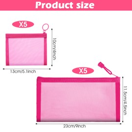 Pack of 10 Makeup Net Bags Nylon Mesh Bags Pens Pencil Case Small Bags with Zip Nylon Bags Travel Toiletry Bag 23 x 11.5 cm / 13 x 10 cm Cosmetic Bag for Home, Office, Changing Bag
