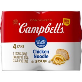 Campbell’s Condensed 25% Less Sodium Chicken Noodle Soup, 10.75 oz Can (4 Pack)