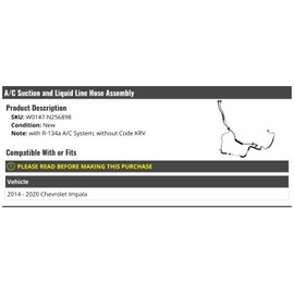 A/C Suction and Liquid Line Hose Assembly - Compatible with 2014-2020 Chevy Impala
