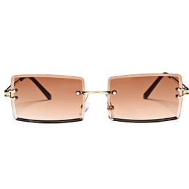 TSGRAYT Rimless Rectangle Sunglasses for Women Frameless Square Glasses for Men Ultralight UV400 Eyewear Gold/Brown