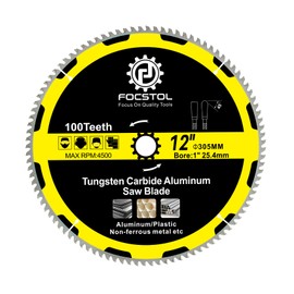 FOCSTOL 12 Inch Aluminum Cutting Circular Saw Blade - 100 Tooth TCG Non-Ferrous Metal Cutting Blade with 1 Inch Arbor