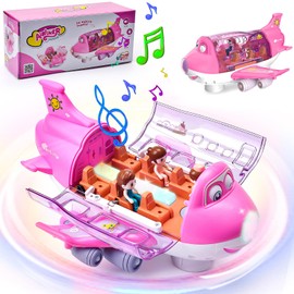 Electric Airplane Toy for Toddlers, 360° Rotating Aeroplane Toys with LED Light & Music, Aeroplane Gifts for Boys Girls Children, Stunt Aircraft Toy Airliner Plane Passenger Model (Pink)