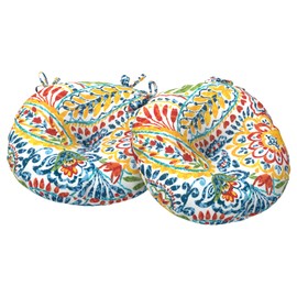 Melody Elephant Outdoor Bistro Chair Cushions, Water Repellent Furniture Chair Pads Set of 2, Round Pillow for Decoration Home and Garden, 15”x15”x4”, Paisley Multi