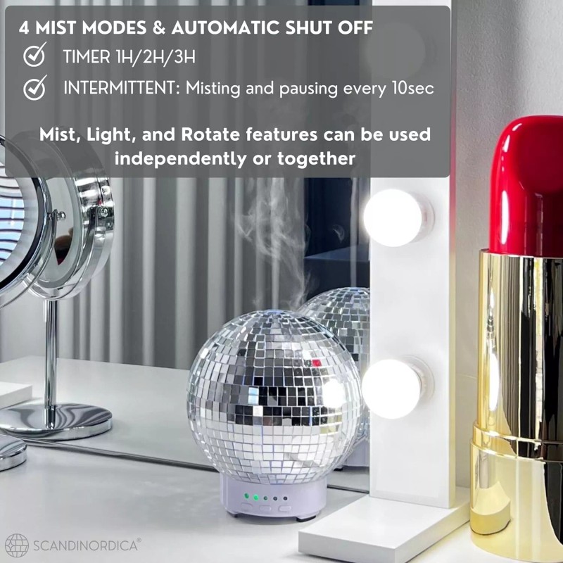 SCANDINORDICA Disco Diffuser Ball Rotating -Essential Oil Diffuser with Whispe