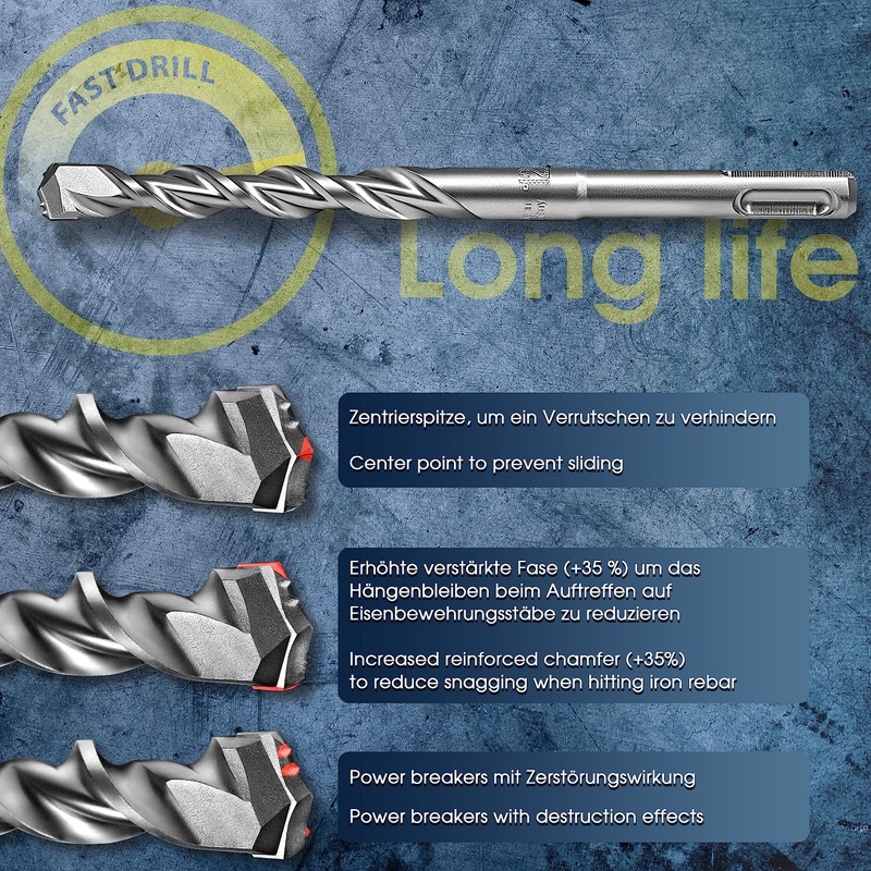 S&R SDS-4-Plus Hammer Drill Bit Set (7 Pieces); for concrete,