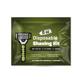 Travel Shaving Kit with Razor, Shaving Cream, Washcloth and Aftershave Wipe, Men's Disposable Grooming Pack (Green) (1)