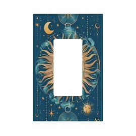 Xuejiaku Decorative Outlet Covers Boho Turquoise Minimalist Gold Sun Moon Phase 1 Gang Single Decora GFCI Device Light Switch Covers Plate 1 Rocker Wall Plate Jumbo Switch Plate Cover
