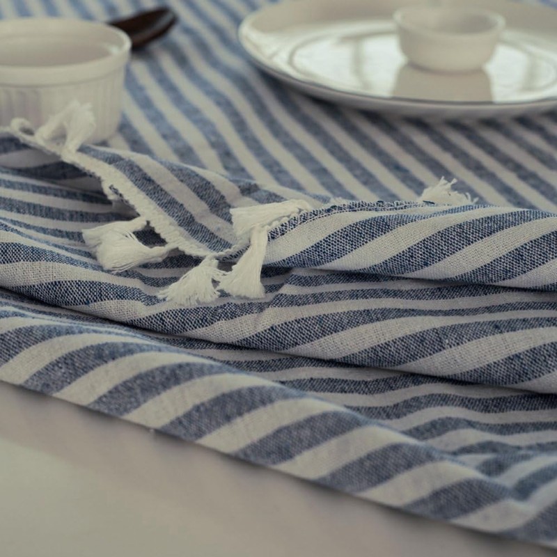 meioro Tablecloths Striped Tassel Table Cloth Rectangular Tablecloth Cotton Linen