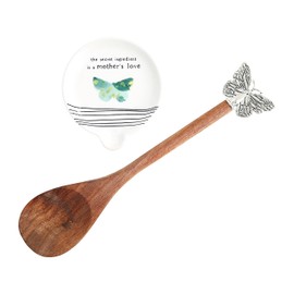 Pavilion - Mother’s Love Ceramic Spoon Rest & Spoon Set, Kitchen Utensil Holder, Butterfly Kitchen Decor, Mothers Day Gifts For Mom, Kitchen Gadgets, 2 Count