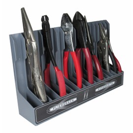 PLR16 Gray PliersRack for your Peg Board and Toolbox Drawer. Plier storage for Regular & smaller pliers. Keeps spring loaded pliers closed in your toolbox. Has a special tilt feature.