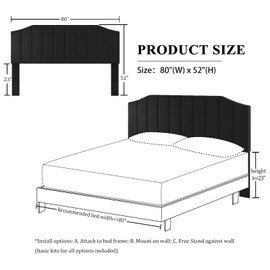 Furpopup King Size Headboard Only, Velvet Upholstered Headboard King/California King Size Wall Mount and Bed Frame Mount, Featuring High-Density Sponge Padding Easy Assembly Comfort Style-Black