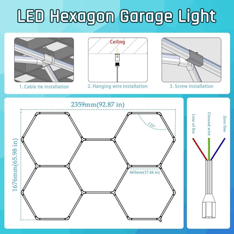 Gneng Hexagon Garage Lights, Ultra Bright LED 6500K 156W 17280LM;