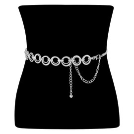 GEEHUA Women Waist Chain Belt, Metal Chain Belt Skinny Link Belt Fashion Double Layer Waist Chain Belt for Dress Jean(Silver)
