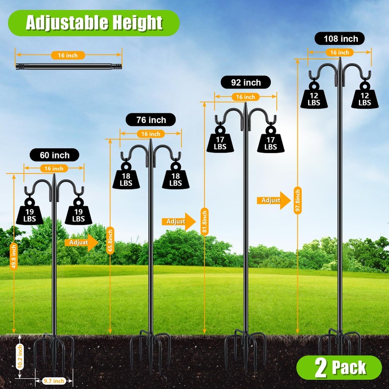 Gtongoko Double Shepherds Hook for Outdoor, 2 Pack 108 Inch