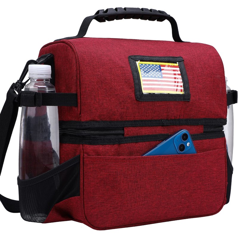 MIER Lunch Bag Men Double Deck Lunch Box Bag,Insulated Leakproof