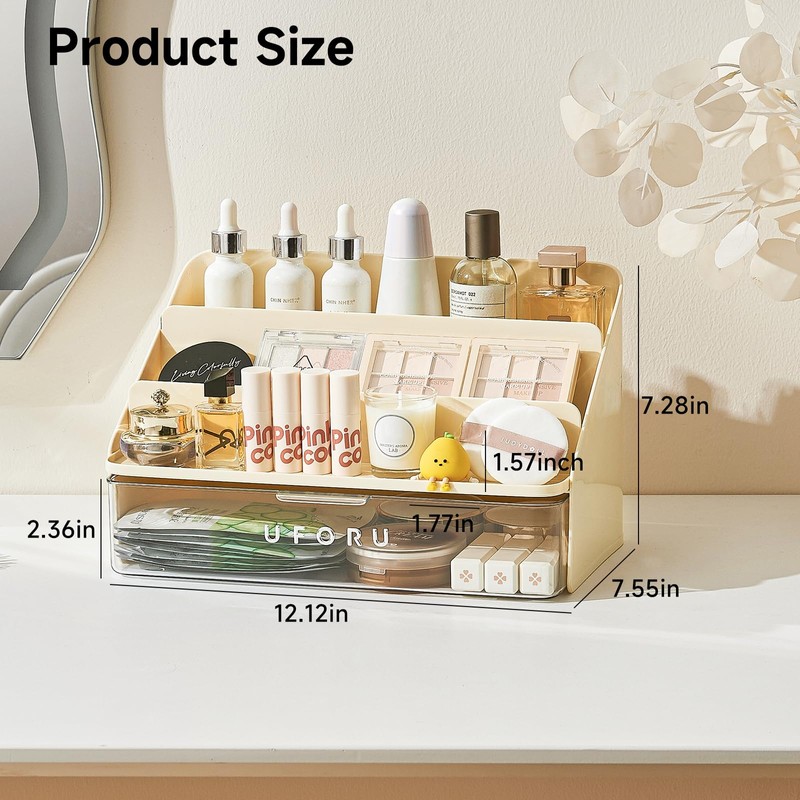 UFORU 3-Tier Display Riser with Large Detachable Drawer, Plastic Storage