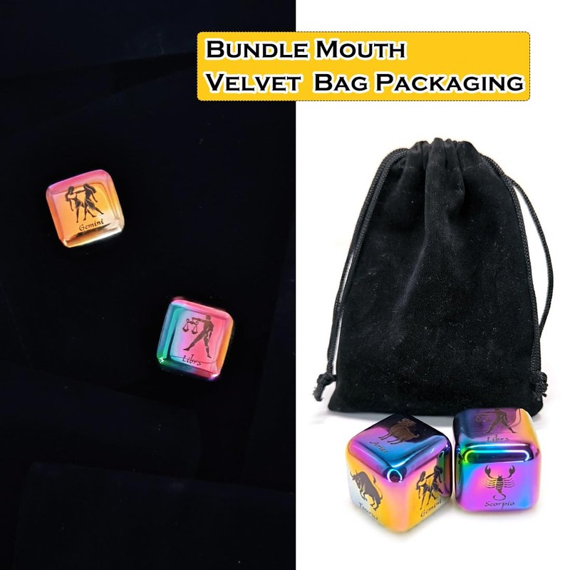 Hometu 2Pcs/Set Metal 12 Constellation Dice Set, Laser Engraved 6-Sided